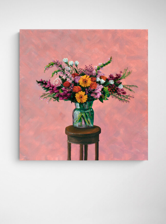 Oil painting flowers on canvas, still life