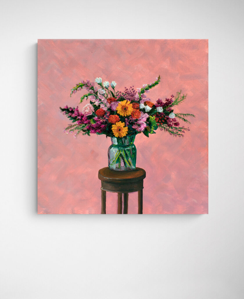 Oil painting flowers on canvas, still life